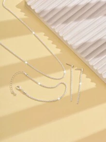Ensemble de bijoux à la mode et luxueux, composé d'une chaîne de clavicule, de boucles d'oreilles, d'un collier et d'un bracelet, idéal pour un usage quotidien, un mariage, un banquet ou une fête.