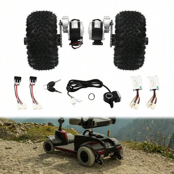 HaroldDol HaroldDol 24V 250W Motor Drive Air Wheel Conversion Kit, Doppelradsatz für Elektro-Strandroller, Radsatz für Elektro-Cart-Roller Elektro-Strandroller Motor Doppelradsatz Elektro-Cart-Roller Umbausatz