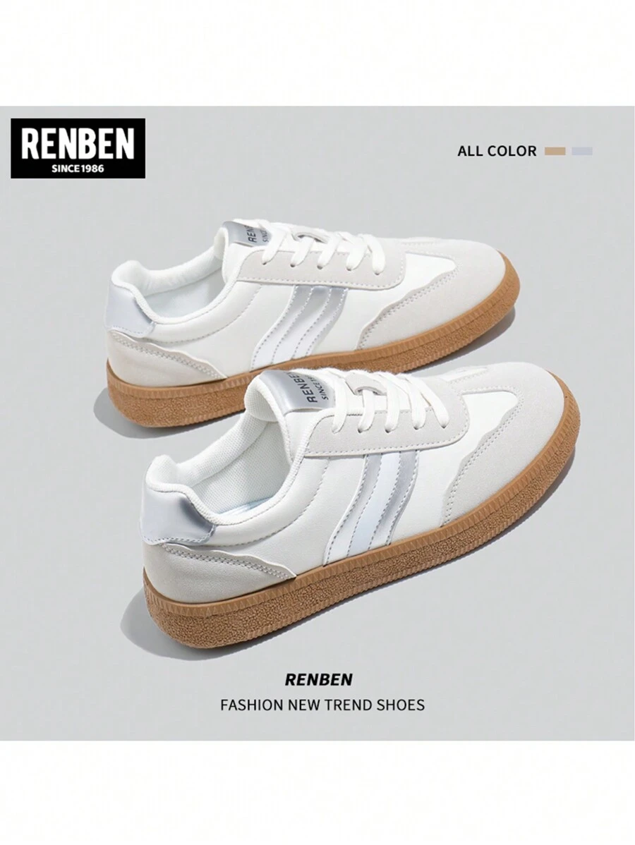 RENBEN 女士复古混色厚底休闲运动鞋，秋冬季时尚运动鞋 - 銀 - 查看 1