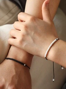 2pcs Valentine's Day Decorations Pinky Promise Matching Bracelet For Couples Soulmate Man Distance Relationship Gifts For Women Men