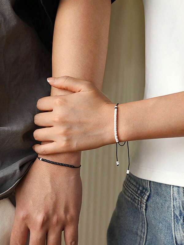2pcs Valentine's Day Decorations Pinky Promise Matching Bracelet For Couples Soulmate Man Distance Relationship Gifts For Women Men