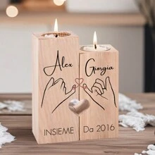 Customizable Wooden Candle Holder Set With Candles, Personalized Name Candle Holder, Sculptural Wood Centerpieces For Home Decor, Wedding And Living Room Table Decoration - Multicolor - View 5