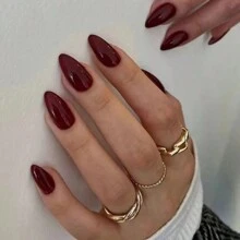 24pcs Burgundy Solid Color Elegant Artificial Nail Tips, Manicure Nail Art Decals For Holidays, Include Nail File & Glue, Suitable For Women & Girls, Party, Date, Wedding, Waterproof, Perfect Fit, Easy To Remove, Summer Best Seller