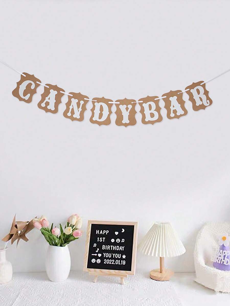 1pc Vintage Candy Bar Letter Kraft Paper Pull Flag Banner, Birthday Party Decoration