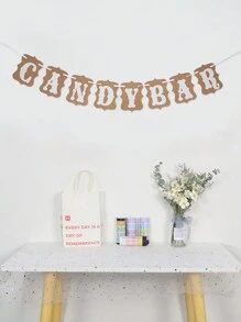 1pc Vintage Candy Bar Letter Kraft Paper Pull Flag Banner, Birthday Party Decoration - Khaki - View 5