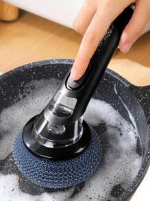1pc Multi-Function Pot Brush With Handles, Soap Dispenser Scrub Brush For Pots And Pans, Non-Electric Plastic Kitchen Brushes Easy To Clean, Steel Wool Pot Scrubbers For Non-Stick Cookware & Stove Sink Scrubbing