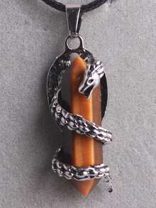 1pc Retro Aspide Natural Stone Reiki Crystal Agate Carnelian Amethyst Opal Onyx Tiger Eyes Rose Quartz Viper Bullet Pointed Hexagonal Column Healing Pendant Necklace For Men's Agkistrodon Halys Creative Spiritual Swing 45cm Black Rope Chain Accessory - Hexagonal Column - View 20