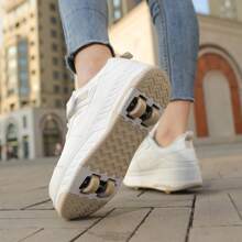 冬季溜冰鞋，适合青少年、学生、成人和情侣，时尚四轮运动鞋，户外运动滑轮鞋，男/女款，可拆卸设计 - 白色 - 查看 5