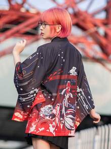 New Chinese Style Vintage Cute College Loose Batwing Sleeve Kimono Cardigan, Summer Yukata Lightweight Shawl - Black - View 1