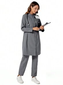 cimmuovere 灰色立领前开长袖衬衫和裤子手术服套装护士牙医医疗保健宠物医院实验室工作服