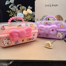 1 st. Roze Strik Cosmetica Opbergdoos Plastic Desktop Organizer Grote Capaciteit Haaraccessoires Kantoorbenodigdheden Opbergdoos Stroomloze Draagbare Tafelblad Opbergdoos Meisjeskamer Decoratie Meisjesachtige Kaptafel Opbergdoos Opvouwbare Cosmetica Opbergdoos Badkamer Desktop Organizer