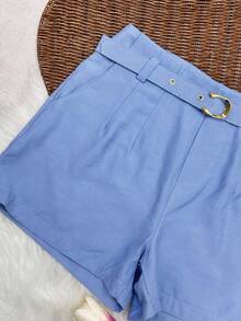 Women's Shorts With Belt - Blue - View 2
