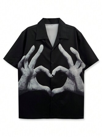 Valentine's Day Gift Floral Shirt Funny Cute Heart Hand Gesture Couple Matching Casual Beach Hawaiian Style Shirt For Men, Summer Outfit, XS-XXL