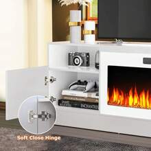 70 Inch Fireplace TV Stand Entertainment Center With 36" Fireplace, 70" Wooden TV Stand For TVs Up To 80", Media TV Console With High Gloss Storage Cabinet And 16 Colors LED Lights - White With White Fireplace - 查看 4