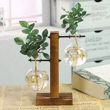 Maceta de cristal creativa para escritorio, florero con bombilla, soporte de madera, contenedor de plantas hidropónicas, jarrones de decoración de mesa para el hogar - B - Ver 2