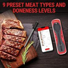 Truly Wireless Meat Thermometer TempSpike Remote Range Up To 150M Bluetooth Thermometer Wire- Probe Sous Vide Air Fryers Cooking - Red+Black1 - View 6