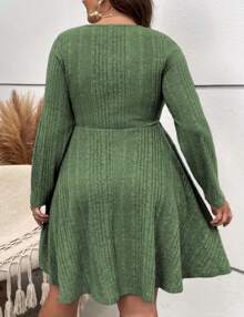 GoyRrbay Women's Plus Size Casual Sweater Dress Square Neck Long Lantern Sleeve Tie Waist Loose Pullover Sweater Dresses