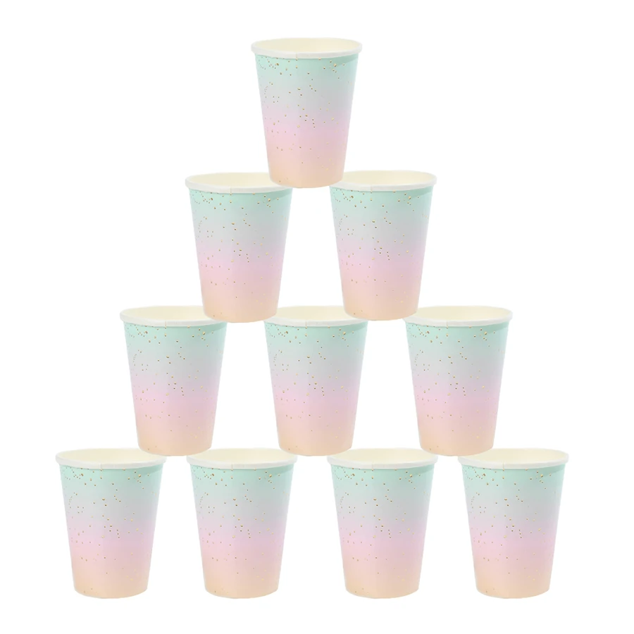 10 buc/20 buc/50 buc cești de hârtie curcubeu, de unică folosință, curcubeu, puncte aurii, pastel, pahare pentru uz zilnic, ziua de naștere, duș nupțial, festival, accesorii și decorațiuni pentru petreceri de nuntă - Multicolor - Vizualizare 1