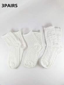 3 pares Calcetines de tripulación tejido de cable - Blanco - Ver 1