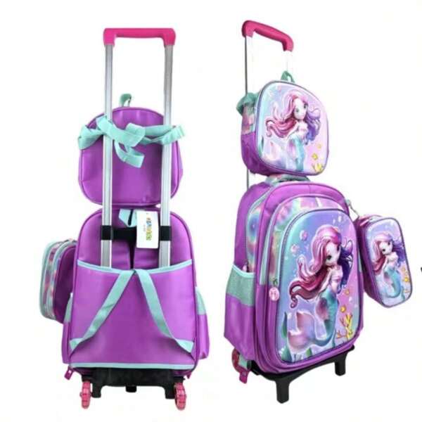 Kit mochila brilho 3 peças mochila escolar lancheira estojo 2 ziper com rodinha importado e sem rodinha alto-relevo tecido pu