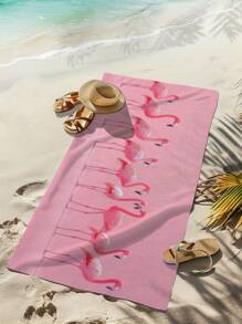 1 件火烈鸟印花超强吸水超细纤维泳池浴巾沙滩旅行毛巾夏季旅行、度假浴室装饰海滩必需品