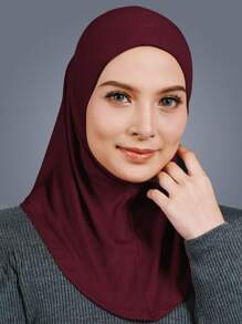 1pc Women Muslim Solid Color Crystal Linen Convenient Hijab Headscarf, Soft Breathable UV-Protection Underscarf Cap, Suitable For Daily Wear, Al-Amira - Solid Color Convenient Headscarf - View 9