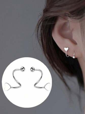 1 对弹簧螺丝推入式耳环、优雅心形和五角星耳夹
