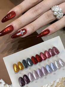 1 件 10ml 玻璃珠粉色猫眼磁性凝胶指甲油，全息粉色猫眼凝胶指甲油，凝胶面漆，适合 DIY 美甲 - 无磁棒