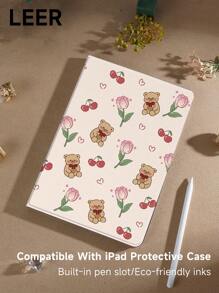 Bear & Flower 平板电脑保护壳，兼容 iPad 第 7/8/9/10 代，兼容 Samsung Galaxy Tab，具有自动睡眠/唤醒功能 - 彩色 - 查看 2
