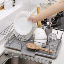 Living And Home Premium Dish Drainer Rack,Over Sink Kitchen Dish Rack With Tray, Metal-Plastic Hybrid, Stylish And Versatile Countertop Dish Drying Rack For Effortless Organization - Silver & Grey - View 5