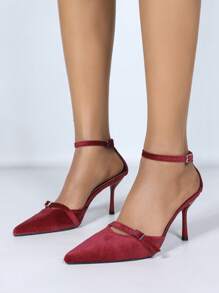 Elegant Sexy Red Backless Slingback Pointed Toe High Heel Shoes, Fashion Burgundy Velvet Party Pumps For Women, Suitable For Weddings, Gatherings And Vacations