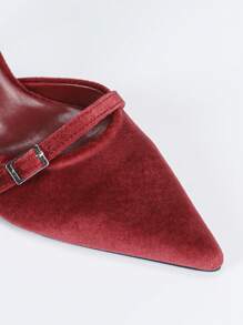 Elegant Sexy Red Backless Slingback Pointed Toe High Heel Shoes, Fashion Burgundy Velvet Party Pumps For Women, Suitable For Weddings, Gatherings And Vacations