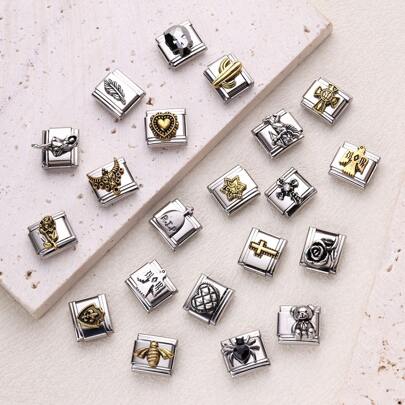 1 pièce Accessoires de composants de bracelet en acier inoxydable, croix, rose, aigle, ours et autres motifs de style rétro, pour la réalisation de bijoux de bracelet et collier. Peut être assorti librement à différents styles