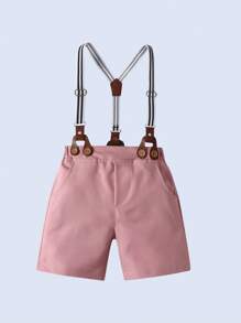 BOARNSEORL 2pcs Baby Boys Gentleman Outfit, Printed Shirt With Bow Tie And Overalls Shorts, Fashionablntic For Birthday Party, Valentine's Day