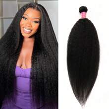 Kinky Straight Bundles Human Hair Yaki Straight Human Hair Bundles 12A 100% Unprocessed Brazilian Virgin Human Hair Bundles For Women Natural Black And Brown Hair Extension 1 Bundle