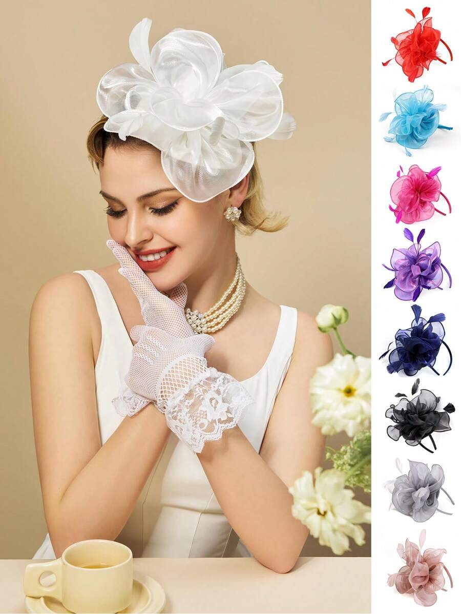 1pc Fascinators Hat Tea Party Headwear Ribbons Feathers On A Headband And A Clip For Girls And Women Halloween