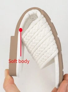 夏季女式純白色編織平底涼鞋平跟拖鞋適合性感派對和海灘 - 白色 - 查看 9