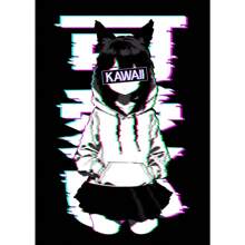 1pc Anime Manga Glitched Sad Girl Anime Vintage Glitch Glitched Catgirl Canvas Printing Home Room Wall Art Decoration Painting No Frame