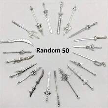 20/30/50/60/80/100pcs Mixed Vintage Silver Color Zinc Alloy Knight Sword, Gun And Bow Charms, Suitable For DIY Weapon Decorations, Jewelry Making And Crafts