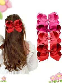 4 件装女孩发饰 - 6 英寸渐变蝴蝶结发夹套装 - 涤纶和铁材质 - 混合颜色 - 适合 3-14 岁儿童的可爱发饰 - 适合日常佩戴和特殊场合 - 送给小女孩的超棒礼物