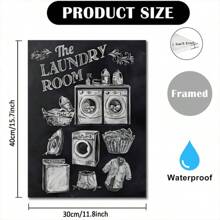 1pc Laundry Room Themed Wall Art - Canvas Painting With Wooden Frame - Versatile Home Decor For Bathroom, Kitchen, Dorm - Ideal For , Halloween, Birthday, Graduation, Back-To-School Gifts