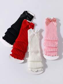 4 Pairs Baby Girls' Sweet Bow Decor Fashion Leg Warmers & Leg Warmers Set, Autumn/Spring - Multicolor - View 6
