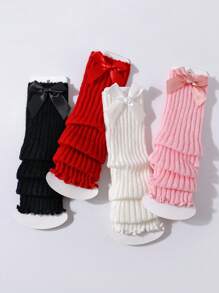 4 Pairs Baby Girls' Sweet Bow Decor Fashion Leg Warmers & Leg Warmers Set, Autumn/Spring - Multicolor - View 5