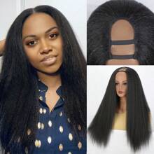 U Part Wig Kinky Straight Wigs For Women, 26 Inch Yaki U Part Synthetic Straight Half Wig, Pgraded Clip In Wigs Yaki Straight U Part Extension Full Head U Shape Wig Clip In U Part Wig