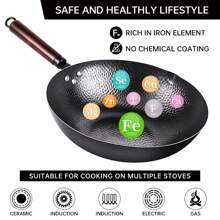 TIROTO 12.6" Carbon Steel Wok-11Pcs Woks & Stir Fry Pans Wok Pan With Lid, No Chemical Coated Chinese Wok With 10 Cookware Accessories, Flat Bottom Wok For Electric, Induction,Gas Stoves - 12.6 Inch - 查看 5