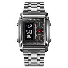 Skmei Montre-bracelet en acier inoxydable pour hommes Skmei 1868, résistante à l'eau 3 ATM, montre numérique en alliage