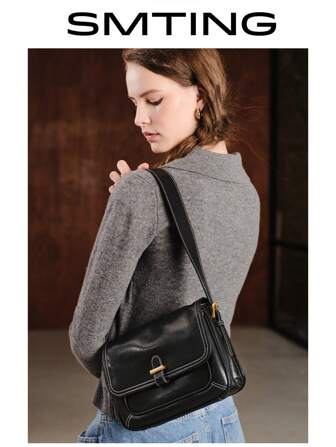 SMTING Sophisticated Square Crossbody Bag, Versatile Underarm Bag, Black Flap Casual Shoulder Bag, Fashion Party Purse