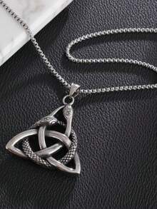 1件锌合金凯尔特双蛇项链，适合日常佩戴 - 銀色 - 查看 1