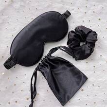 3 Pieces Set: Faux Silk Sleep Set, Including Eye Mask, Pouch And Travel/Sleep Hair Scrunchie,School,Back To School,Travel,Travel Essentials,Home Essentials,Eye Mask,Sleep Mask - Multicolor - View 4