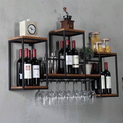 Quiltern Metal Wine Bottle Holder, Hanging Wine Glass Rack, Creative Wine Rack, Suspended Wine Glass Holder, Wine And Red Wine Glass Rack